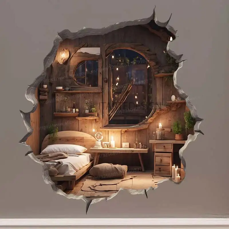 Cozy Mouse Magic Hole Wall Decal Sticker, Living Room Wall Edge, Home Decoration Mural for Kids Bedroom, Wallpaper Decals, M1112