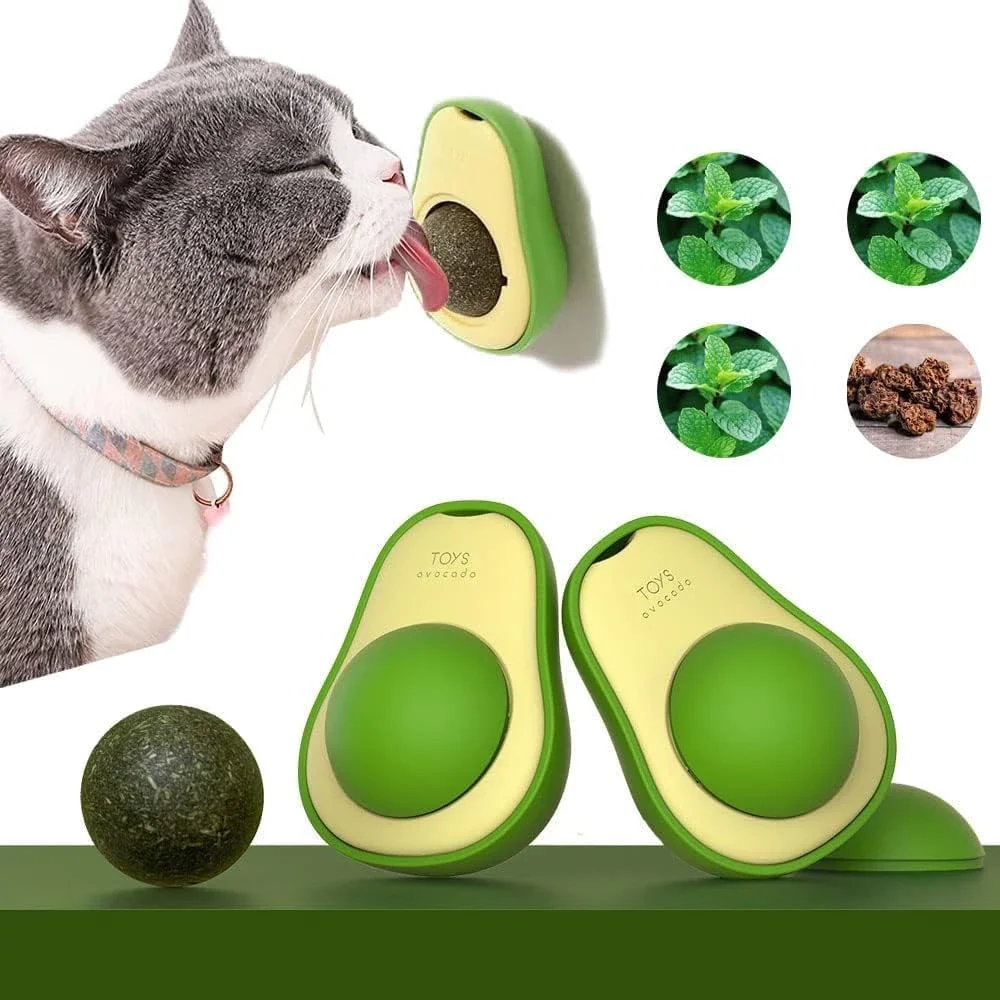 Kit Econômico de Brinquedo Catnip para Gatos Bola Abacate Rotativa Interativa com Erva Natura Pet Dentes Limpeza Suprimentos
