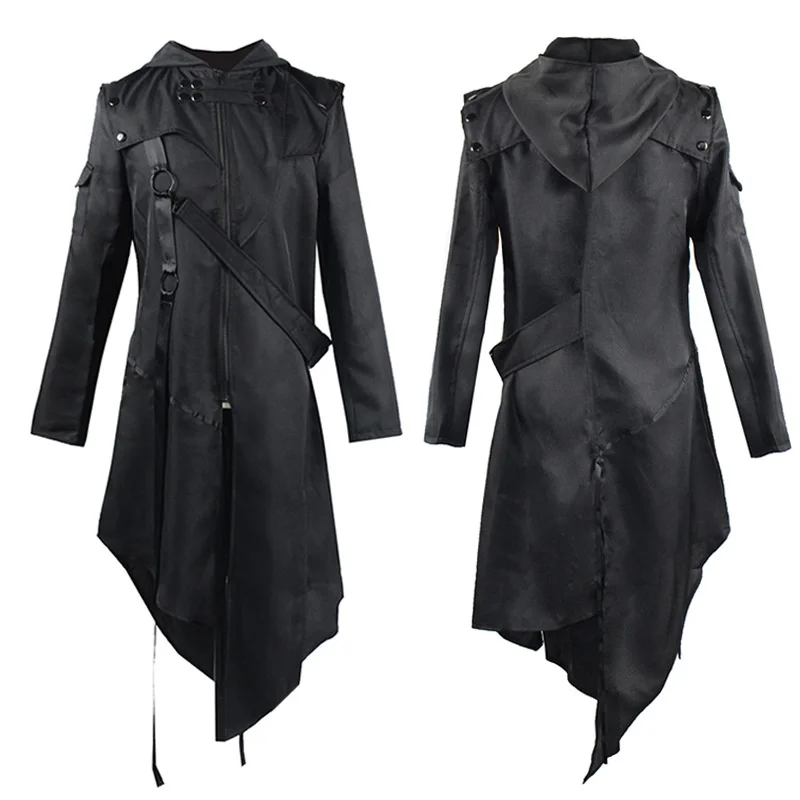 Retro Meedieval Goth Men Irregular Coat Long Sleeve Solid Color Zipper Stand Collar Gothic Style Men Coat For Spring 2023