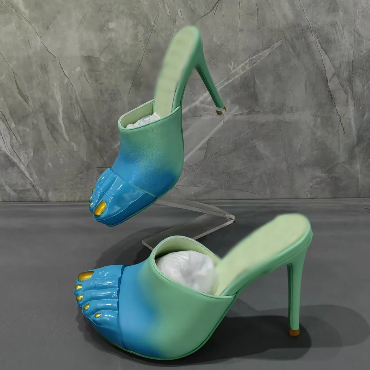 

Blue Slip On Five Fingers Pumps Cut Out Thin High Heel Fashion Cool Sexy 2025 Summer Big Size Woman Shoes Zapatillas Mujer