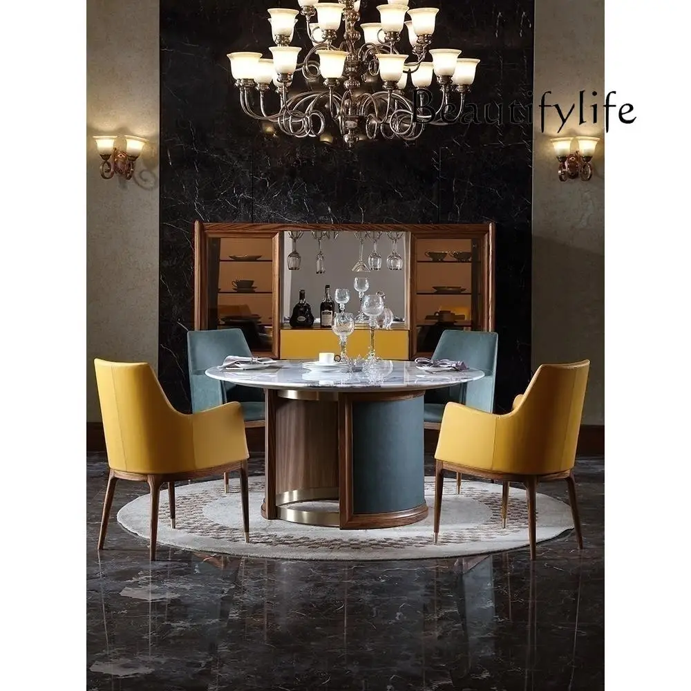 Artistic Style Natural Marble Ugyen Wood Table Aesthetic Modern Minimalist Restaurant Home