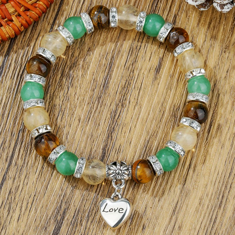 

Vintage Natural Stone Heart Pendant Handmade Elastic Rope Beaded Bangle & Bracelet Yoga Healing Power Energy Chakra Jewelry Gift