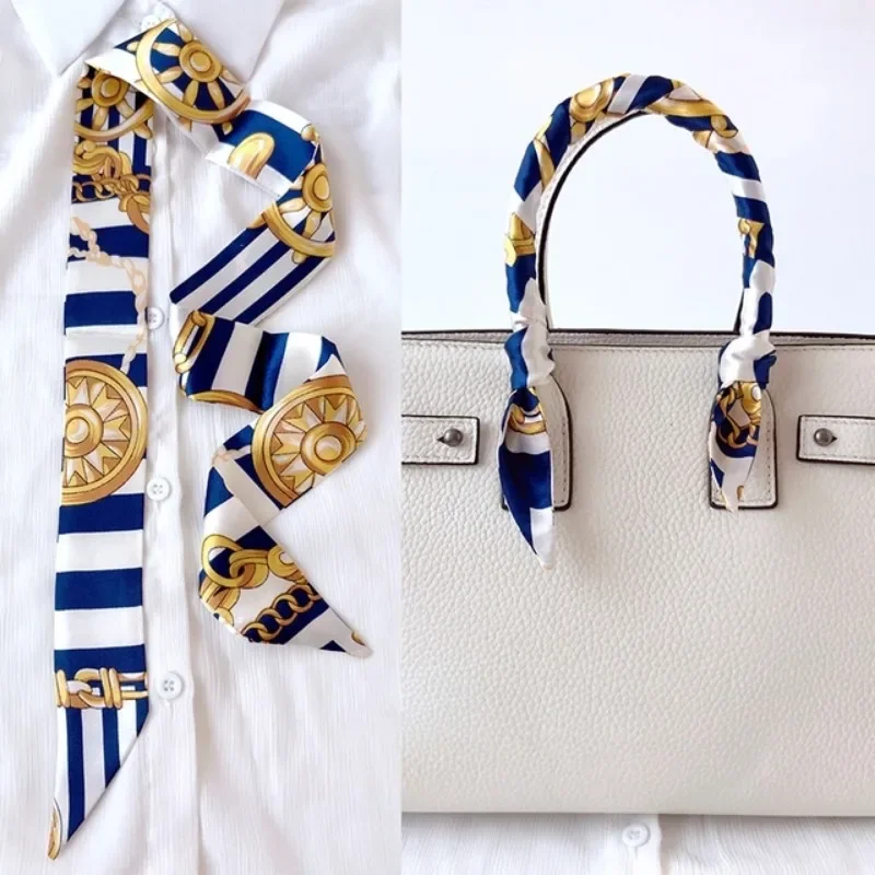 Skinny Long Hair Strip Women Silk  Bag Handle Ribbon Scarf Neck Scarves Handle Ribbon Hairband Headscarf Scarves Bags for Women