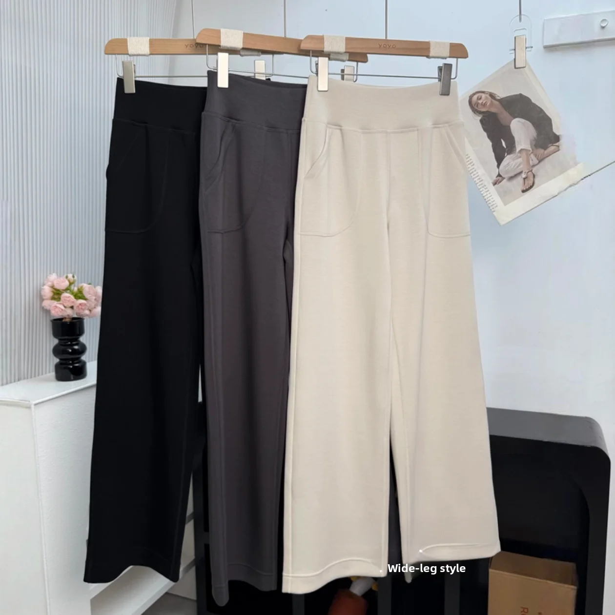 High Waist Comfortable Air Layer Loose Straight Leg Wide Leg Pants Sport Casual Women's Trousers Replacement Elastic