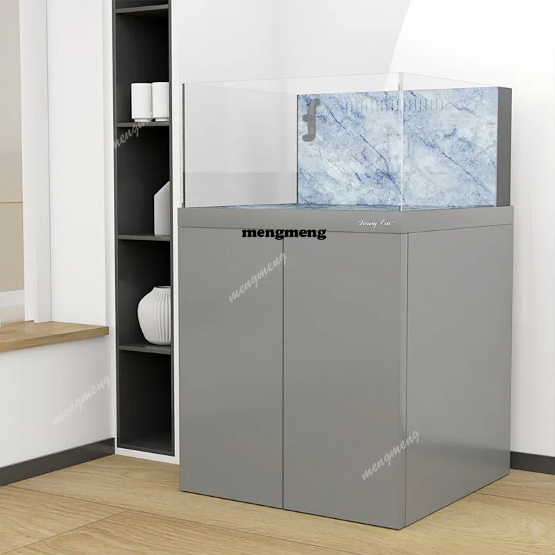 Living room fish tank integrated cabinet  vertical floor independent dry and wet separation bottom filter ultra-white glass tank