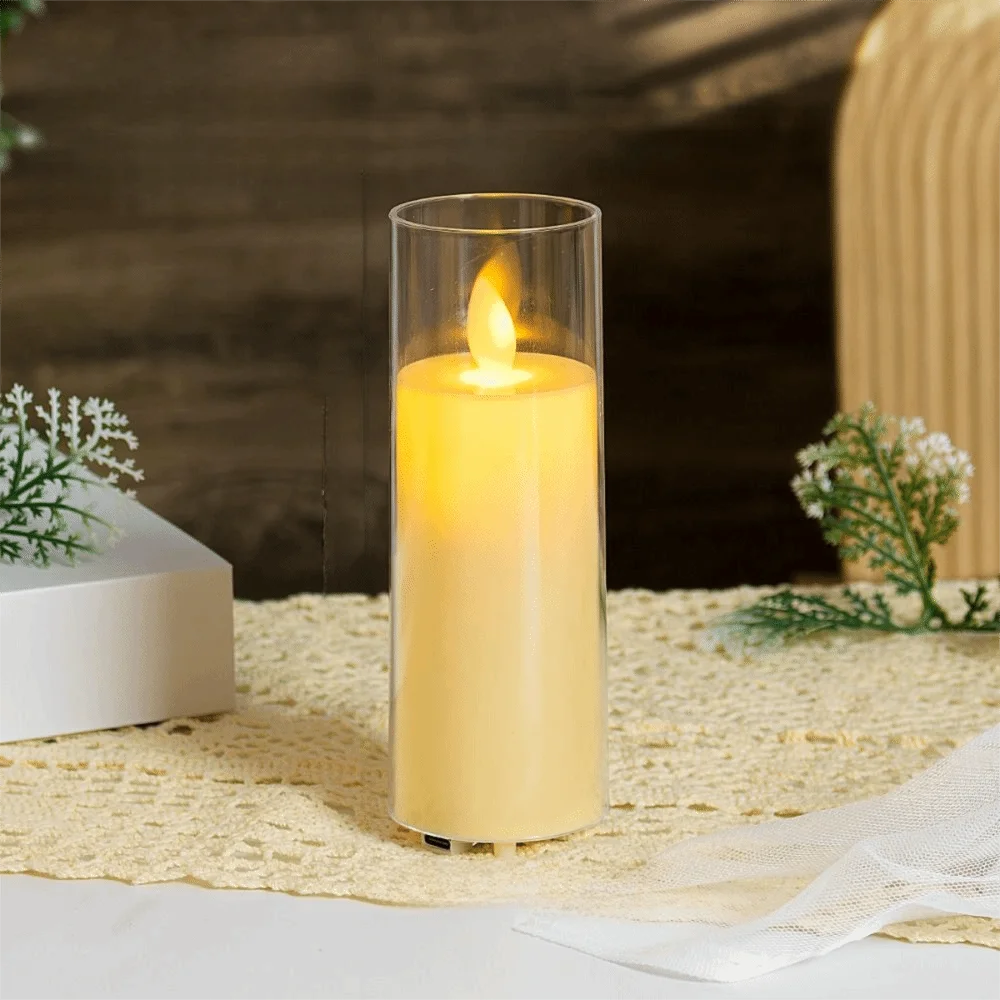 Rechargeable LED Flameless Candles with Remote Control Timer Electronic Candles Clear Candle Shell Realistic Flickering
