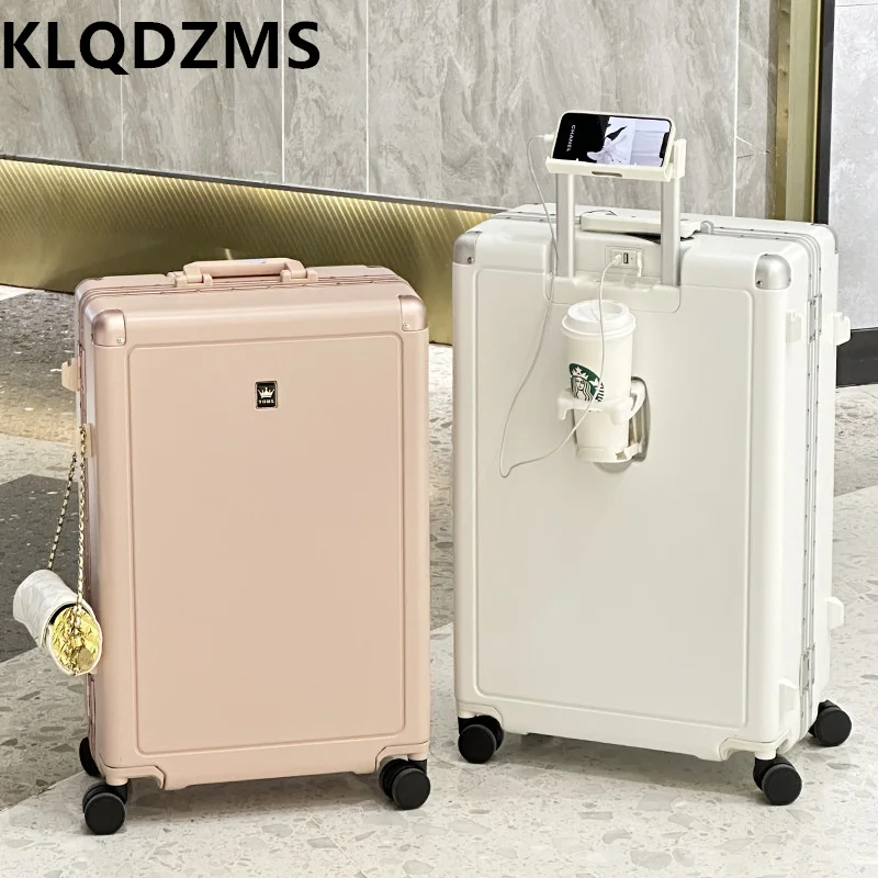 KLQDZMS Rolling Luggage USB Charging Aluminum Frame Boarding Box PC Trolley Case Women's Password Box Carry-on Travel Suitcase