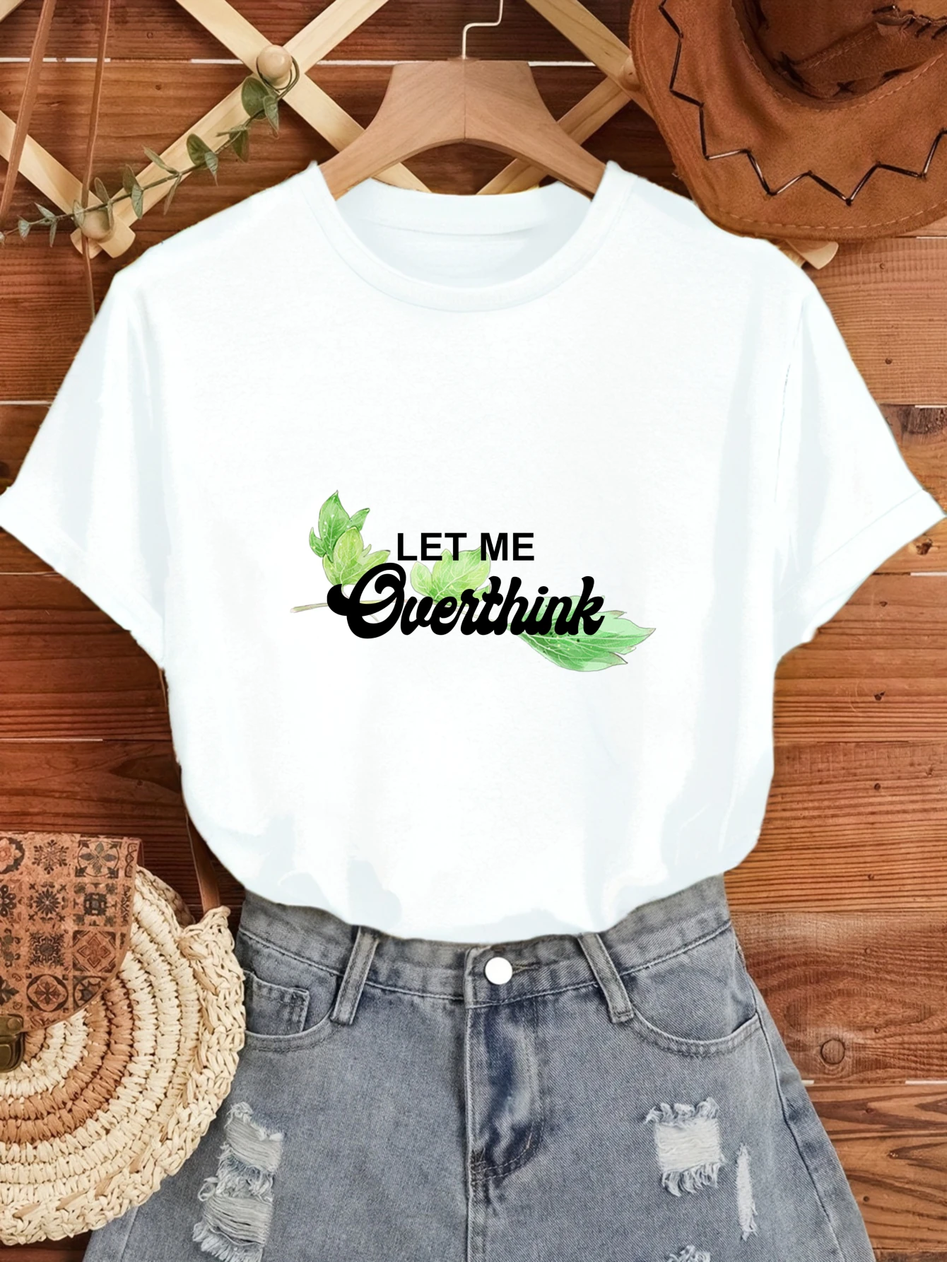 

Женские футболки в китайском стиле Y2k, женская повседневная футболка из 100% хлопка с зелеными листьями и текстовым принтом, футболка в стиле хип-хоп для