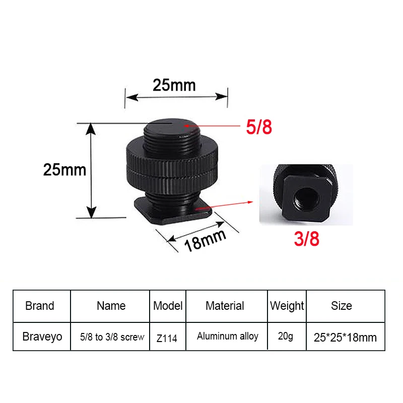 MIC Microphone Screw Hot Cold Shoe Seat Single/Double Layer Screw 5/8-27 to M6 1/4 3/8 Photography Accessories Install