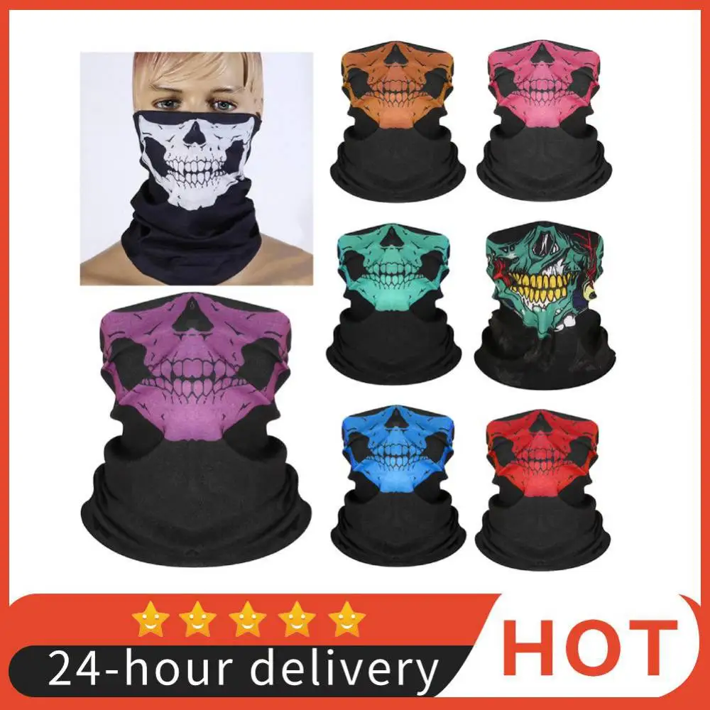 Halloween Motorcycle Face Mask Skull Print  Bandana Hiking Masque Sun Dust Wind Protection Shield Seamless Half Face Shield