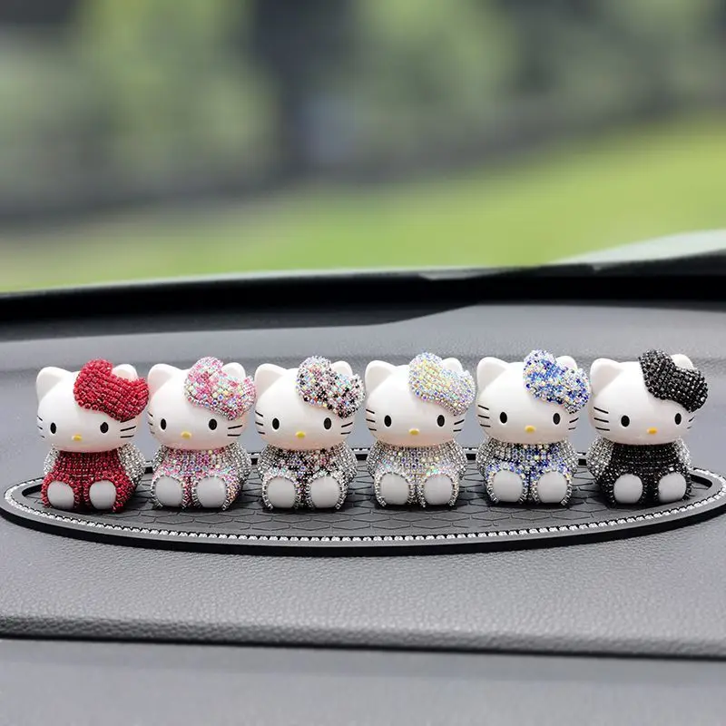 

Kawaii Hello Kitty Sanrio Students Cute Cartoon Car Decoration Car Doll Ornaments Diamond Encrusted Figurines Gift for Kids