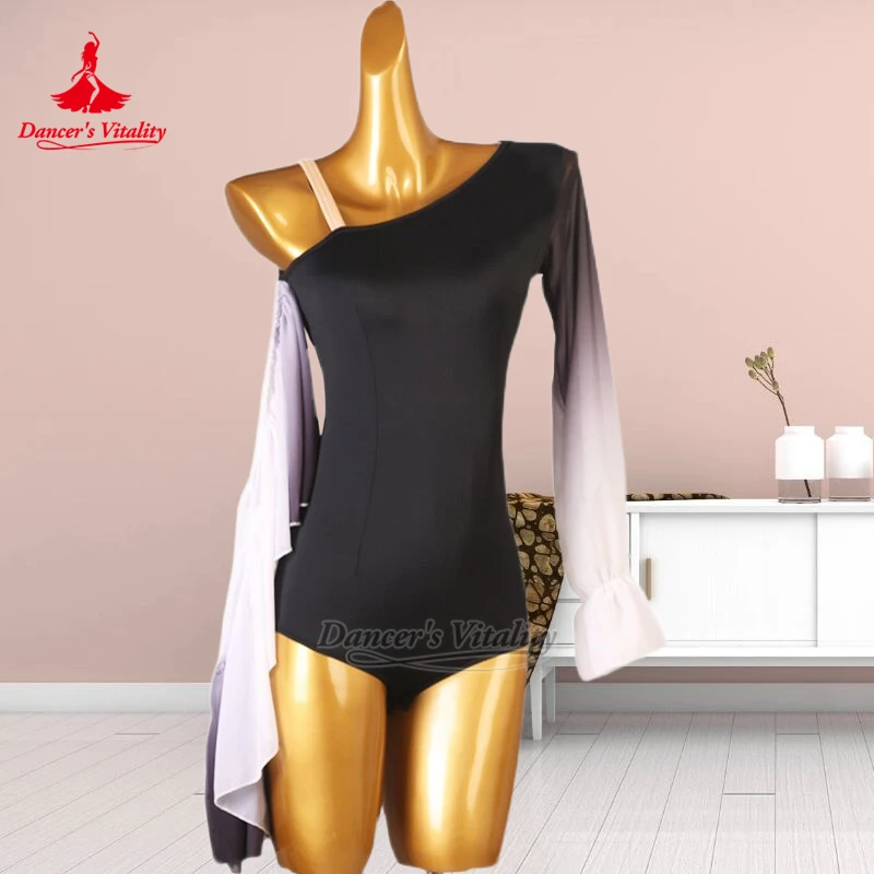 Female Waltz Unilateral Long Sleeve Jumpsuit Customized Adult Ballroom Training and Perform Clothing Matching Dancer's Vitality