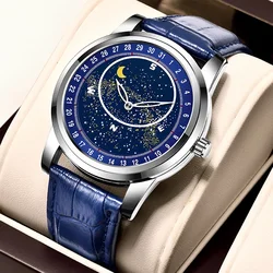 Mens Mechanical Watch Automatic Movement Stainless Steel Rotating Starry Sky Dial Wristwatch Waterproof Luminous Man Watches