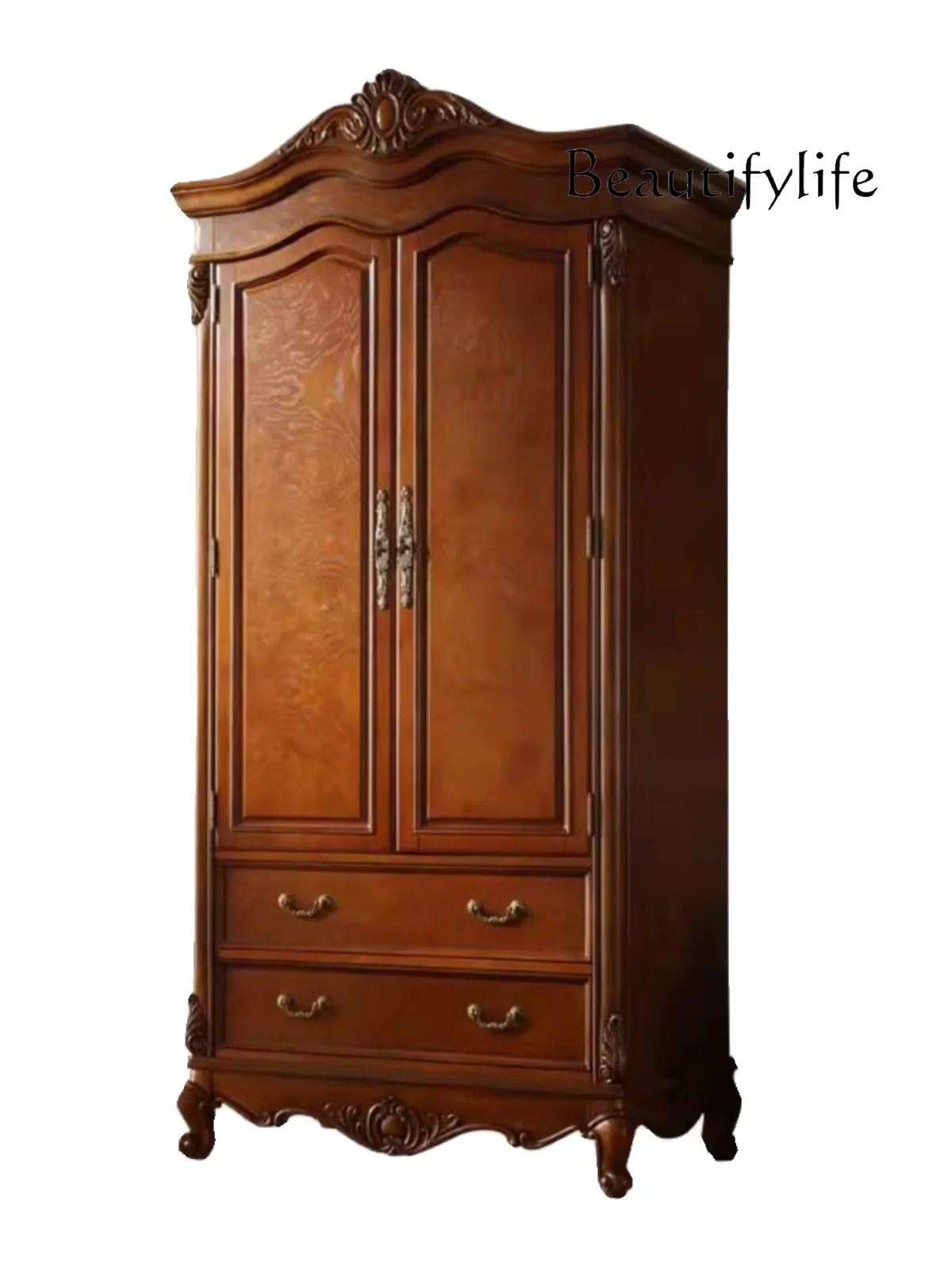 

American-Style Solid Wood Vintage Wardrobe Bedroom Furniture Wooden Wardrobe Cloakroom Locker