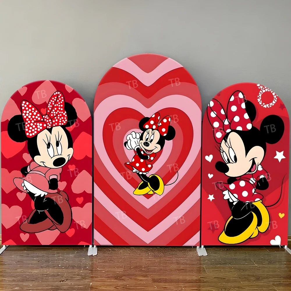 Tło fotograficzne Minnie Mouse z łukiem, walentynkowe serca, kropki, urocze rekwizyty do fotobudki na imprezy i dekoracje domu