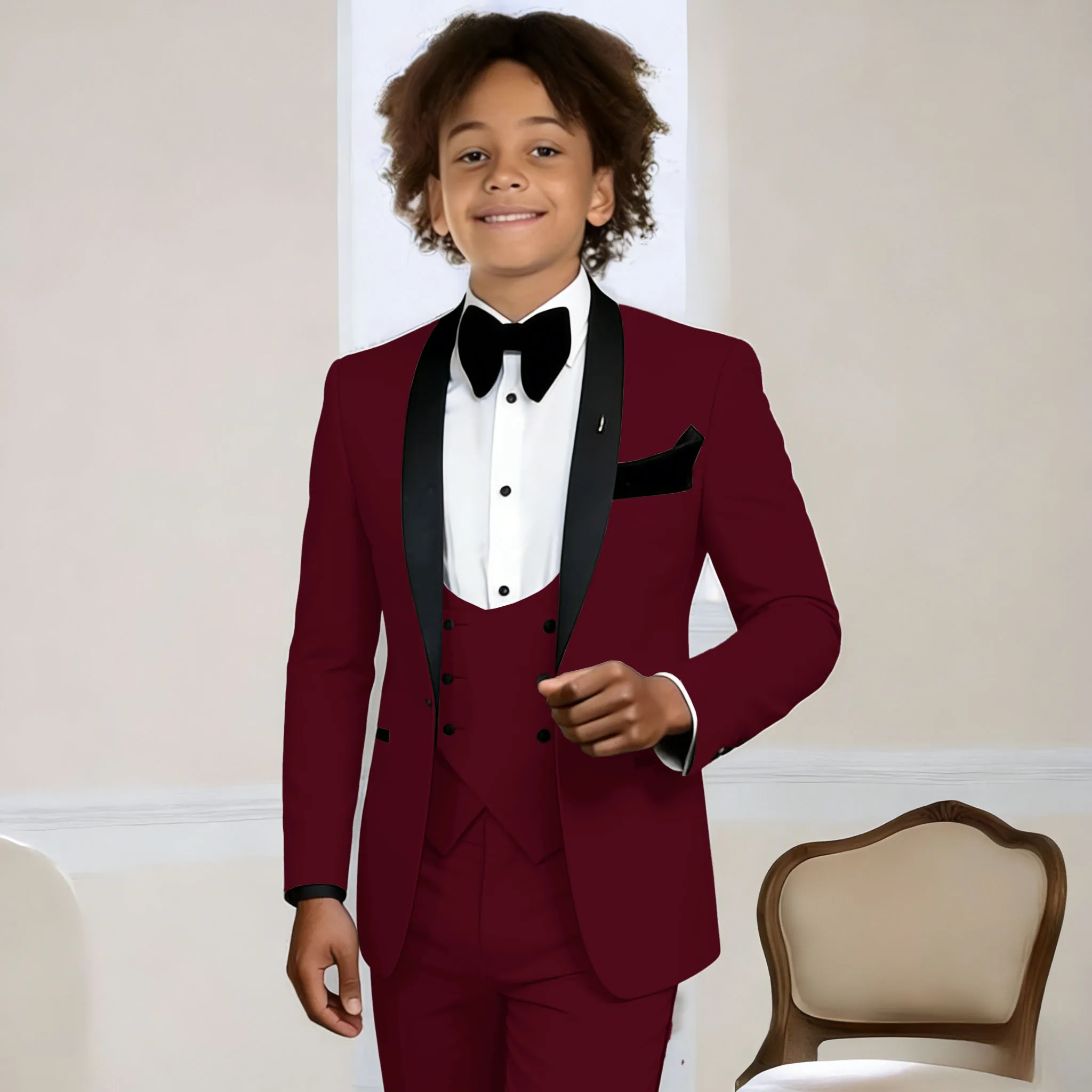 Light Grey Boys Suit 3 Pieces Wedding Tuxedo for Kids Jacket Pants Vest Shawl Lapel Child 2-16 Years Old Customized Outfit