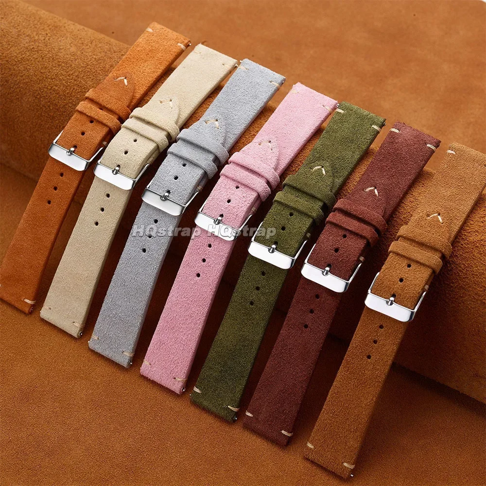 Vintage Suede Watch Strap 20mm 22mm 18mm Quick Release Watchband Handmade Wristband for Men Women Sport Bracelet Accessories