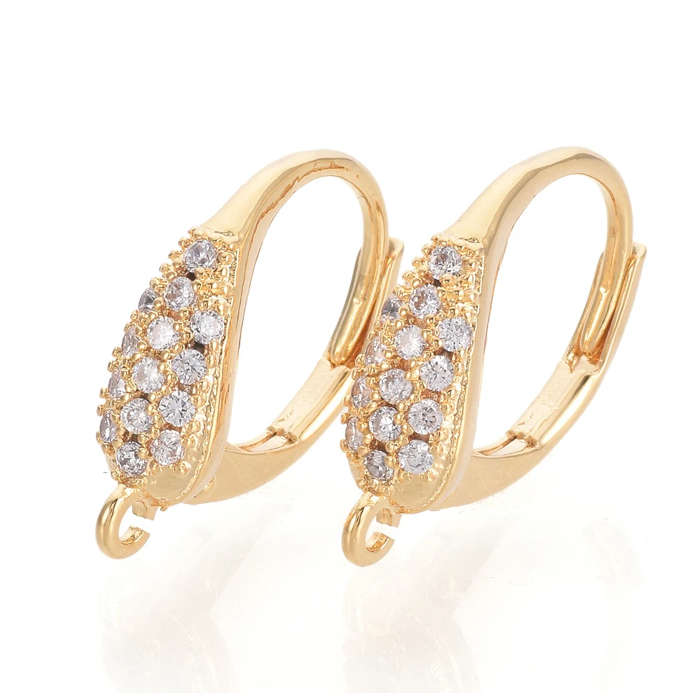 

2-20pcs Metal Cubic Zirconia Leverback Earring Findings with Loop Nickel Free Real 18K Gold Plated 16.5x12x4mm, Hole: 1.2mm,