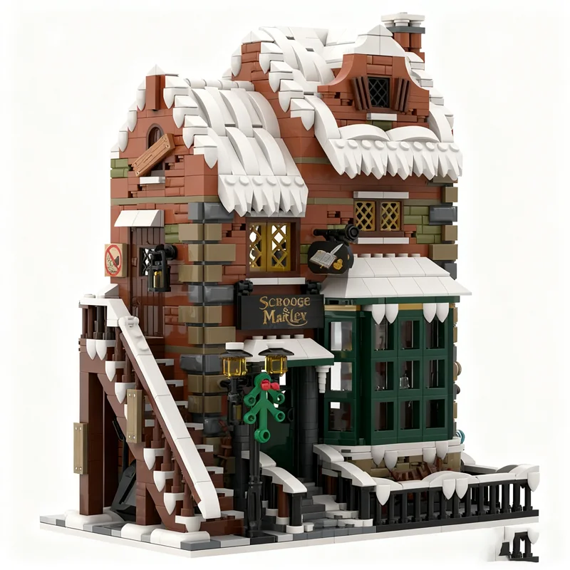1843pcs MOC Winter Village Scrooge Marley Seasonal Christmas Creative Advanced Build Model Building Blocks Module Hobby Toy Gift