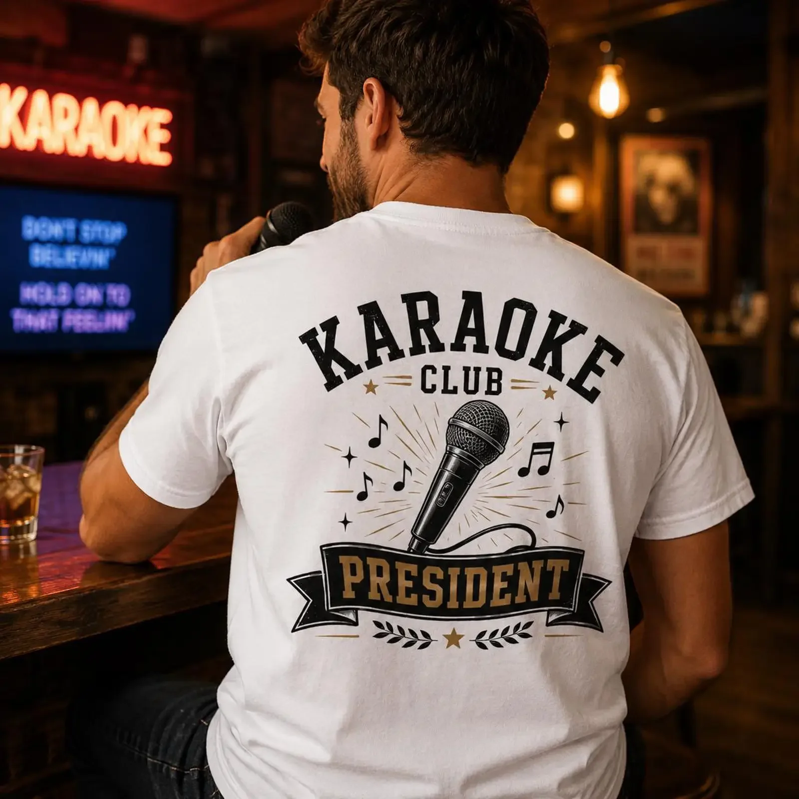 Karaoke Club PresidenT T Shirt Funny Singing Lover Microphone Night vintage Washed Versatile fashion Casual designer clothes