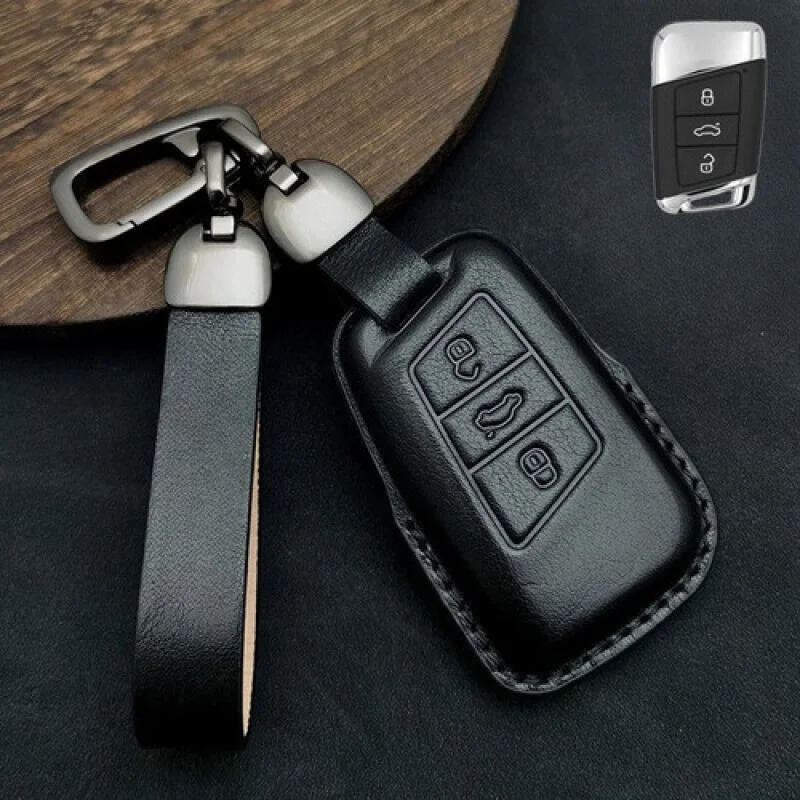 غطاء حافظة مفاتيح السيارة من الجلد الطبيعي A+ لهاتف VW Teramont B8 Arteon Jetta Passat Atlas #3