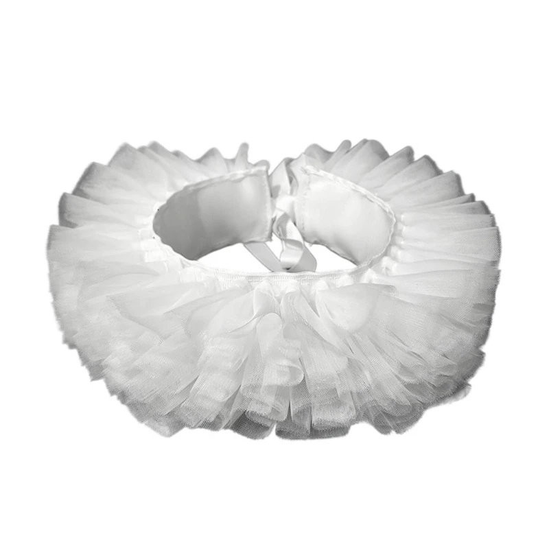 

652F Ruffled Mesh Choker Faux Collar With Adjustable Tie Closure Layered Tulle Neck Ruff For Women Evening Dress Accessories