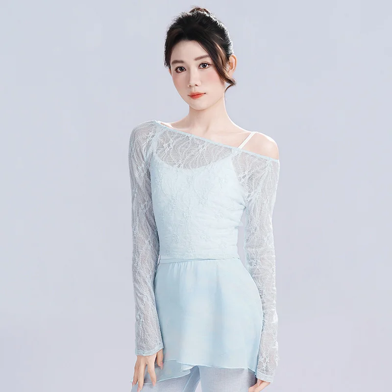 

Ballet Training Uniform Dance Top Female Adult Spring Ballet Practice Hoodie Modern Dance One Collar Dance Dress Long Sleeve