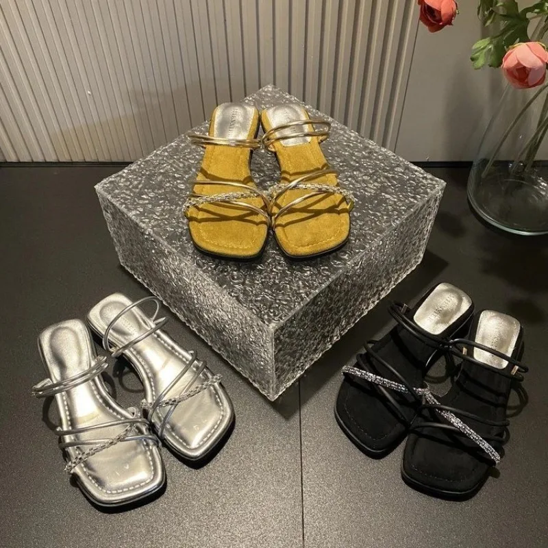 

2025 сандалии на низком каблуке, женские летние модные сандалии с полым тонким ремешком, обувь для женщин, женские сандалии