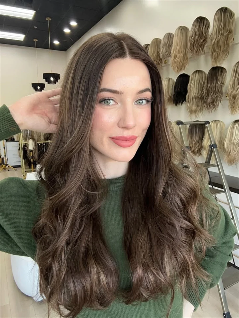 24 Inch Dark Chocolate Brown Synthetic Lace Frontal Wig Beginner Friendly Brunette Hair Loose Wave Glueless Wig for Women