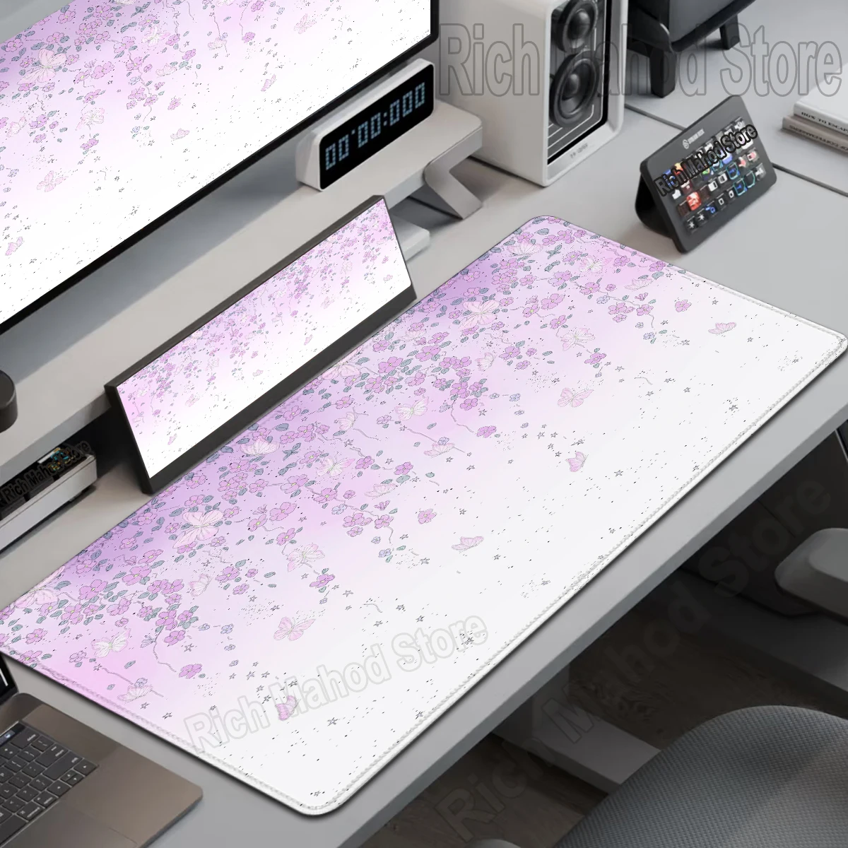 

Kawaii Purple Flower Desk Mat Butterfly Mouse Pad Office Carpet Cherry Blossom Gaming Mousepad Gamer Computer Extended Mat Rug