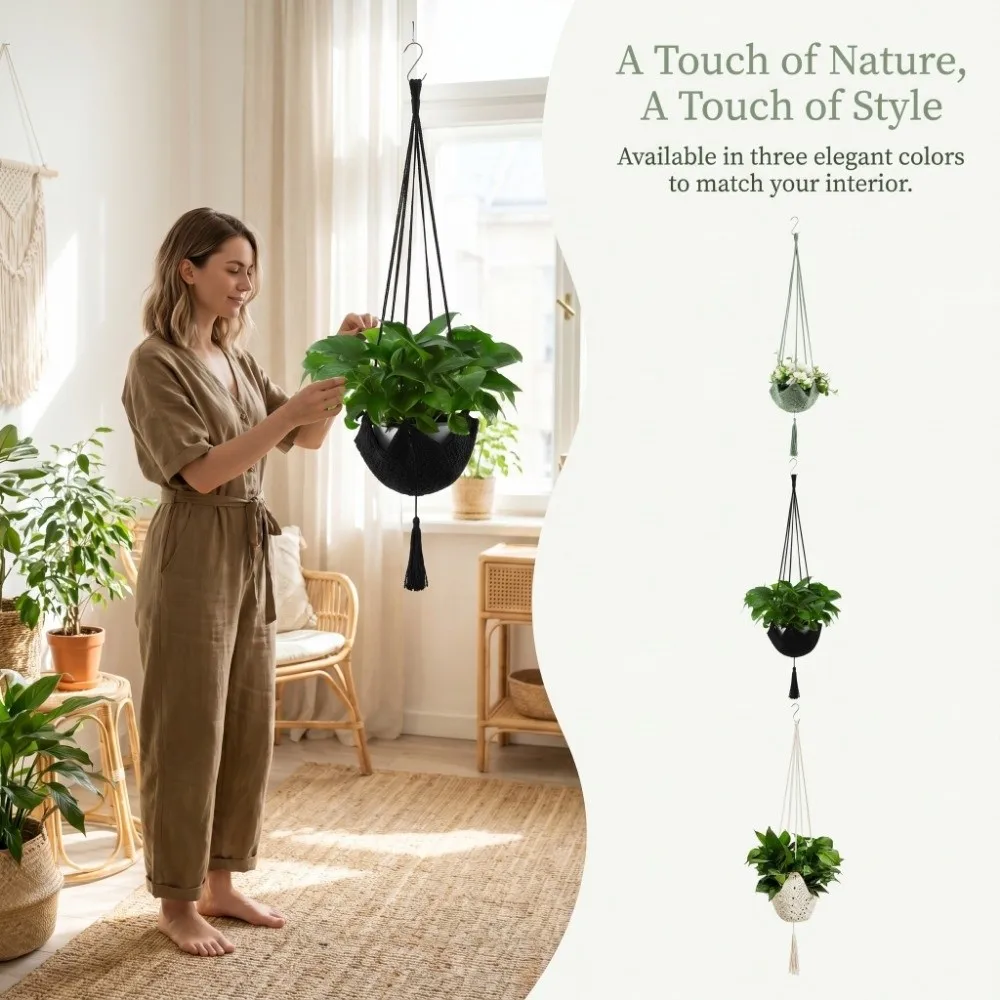 Net Scoop Handmade Macrame Plant Hanger Sturdy Bohemian Hanging Basket Long Creative Plant Hanger Wall Decor