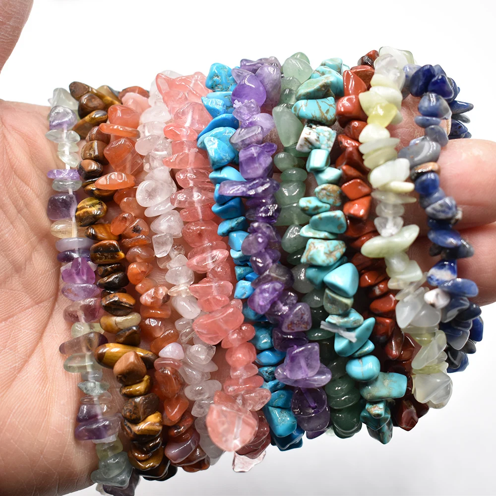 Großhandel 12 Stück/Set Naturstein-Chips Achat-Armband Amethyst-Kristall-Granulat Stretch-Armbänder Reiki-Heilgeschenke 19cm – Detail 2