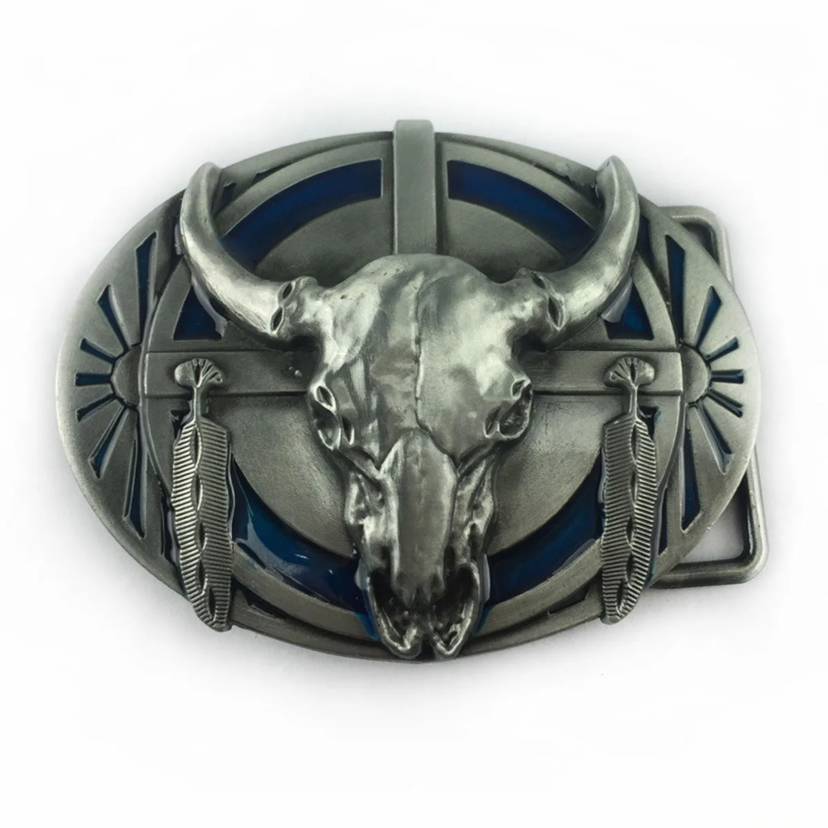 Retro Western Skull Longhorn Bull Belt Buckle - Fashionable Leather Cowboy Feathers Accessory Classic Trend