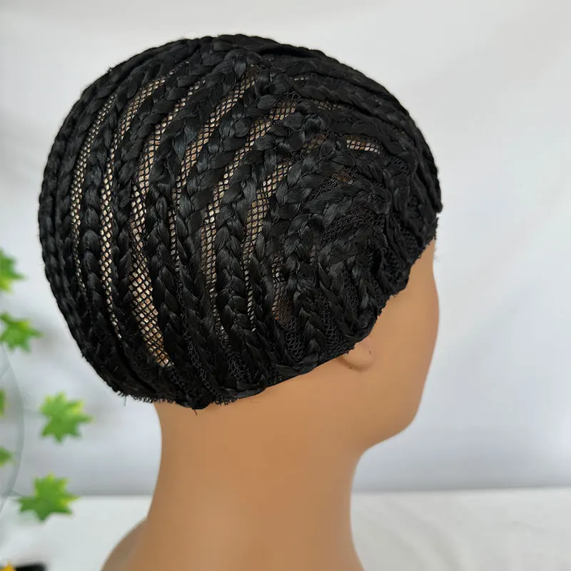 Bonnet de perruque tressé synthétique pour tresses au crochet, cornrow respirant pour cheveux liatifs, cousu en tissage, sans colle, noir