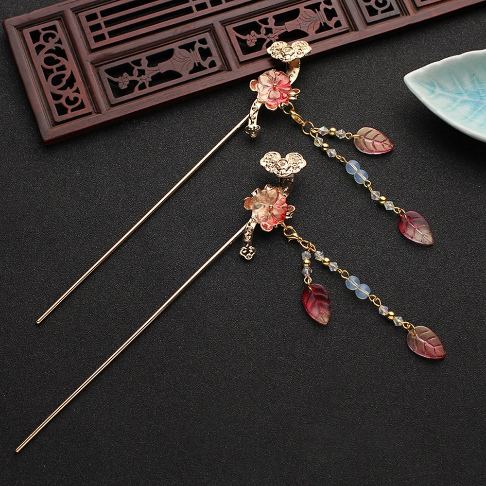 Costume Headdress Kimono Hair Accessories Bridal Tassel Alloy Hanfu Hair Sticks Hair Forks Bead Flower Hairpins