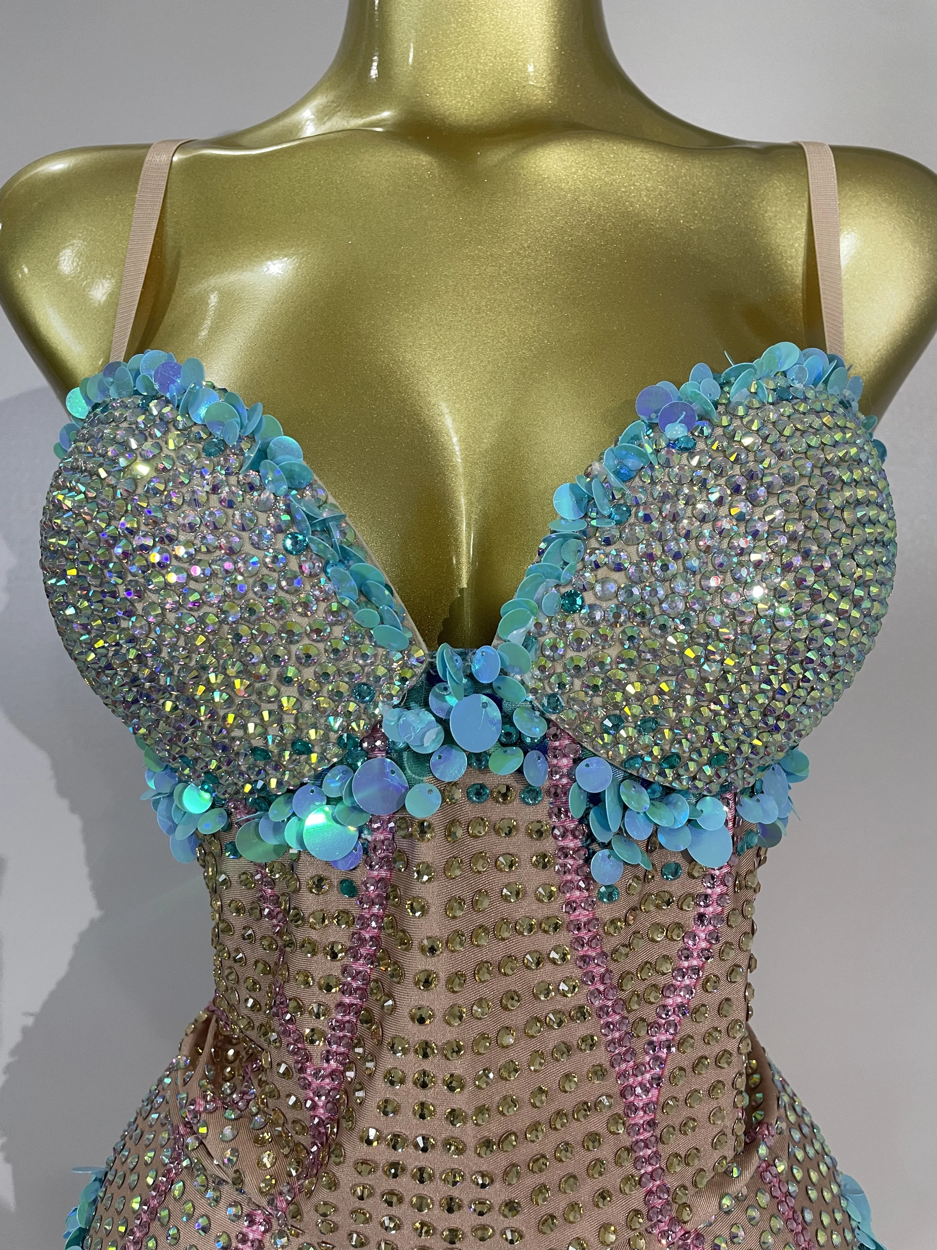Luxury Sparkly Rhinestones Sequins Spandex Stretch Bodysuits Eveing Birthday Party Prom Dancer Bar Nightclub Sexy Stage Costume - view 5