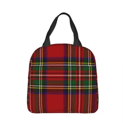 Scottish Stripes Pattern Insulated Lunch Bag Portable Lunch Container Thermal Bag Tote Lunch Box Office Outdoor Food Bag