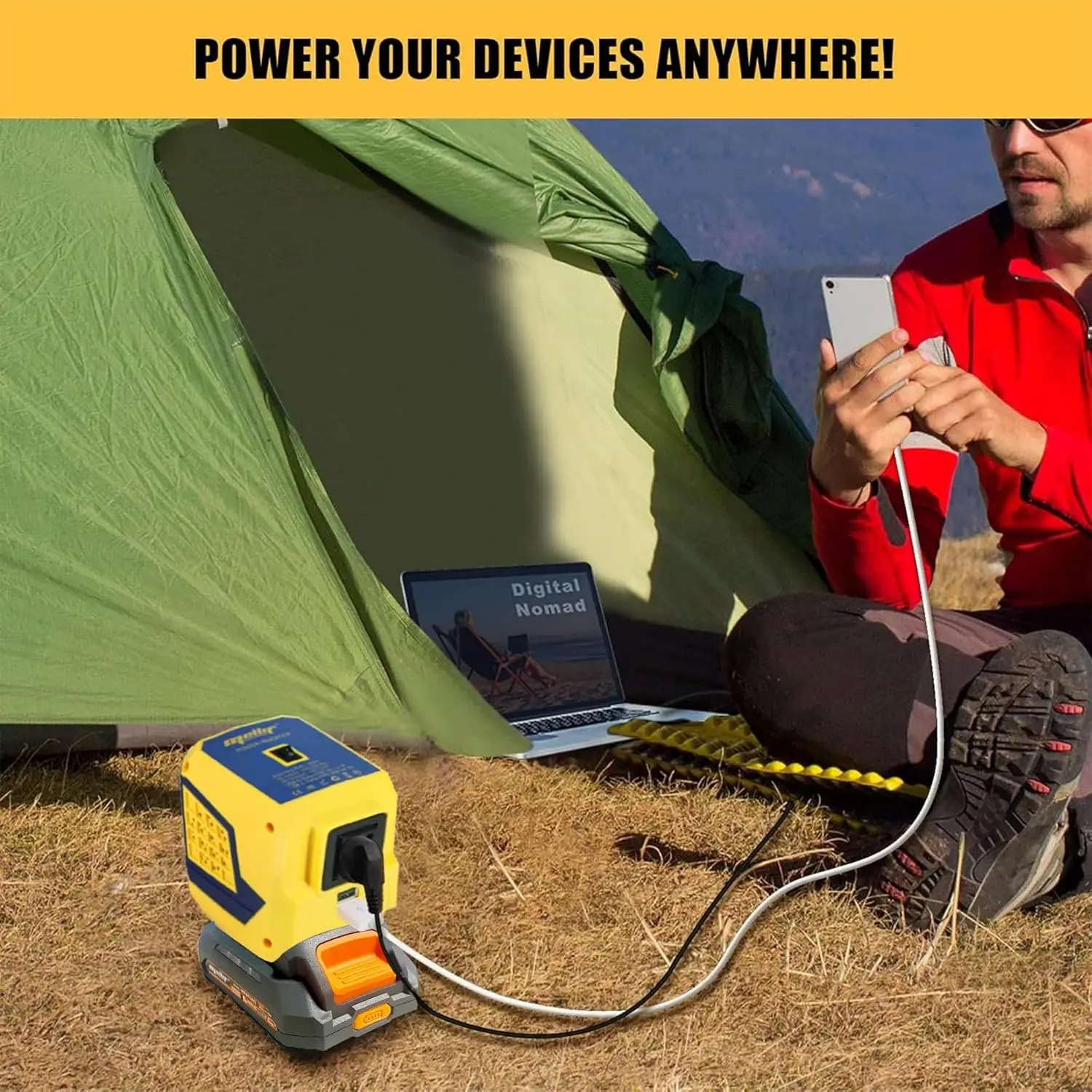 Power Adapter Compatible with Dewalt 20V Max Battery, DC 20V to 110V Voltage Converter, 200W Inverter Power Converter(Tool Only)
