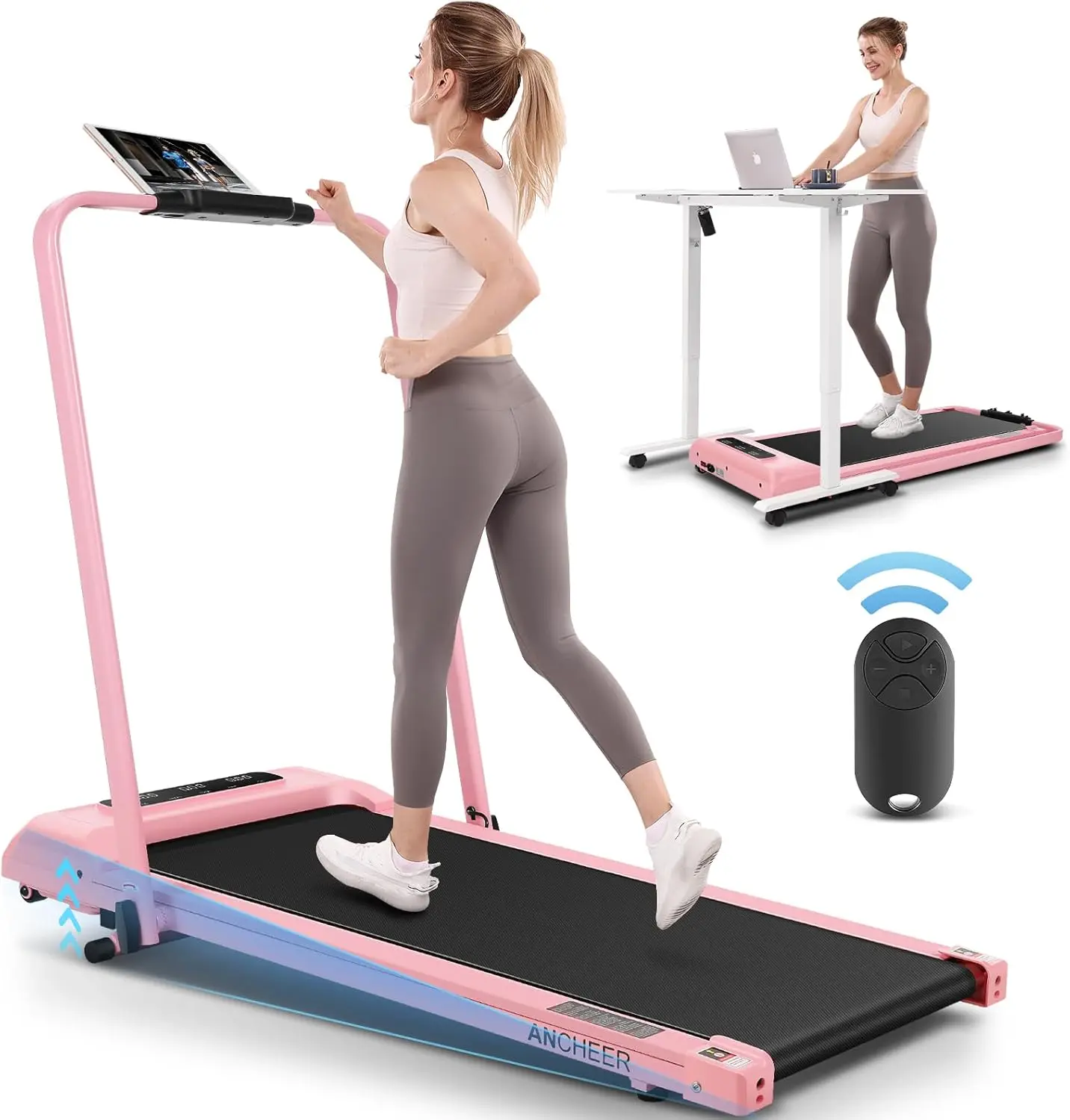 with Incline,4 in 1 Foldable Walking Pad with Handle Bar,Under Desk Treadmill for Home Office,Walking Pad Treadmill 300LBS Weigh