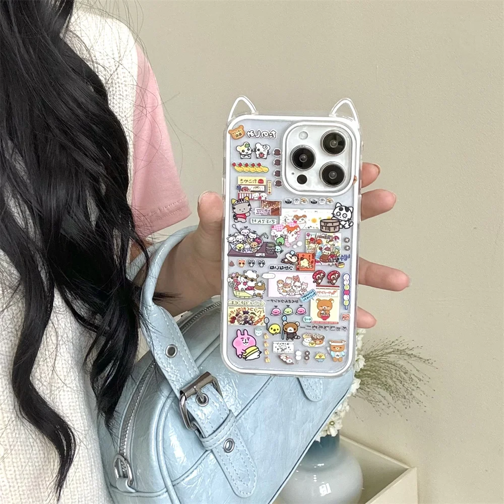 

Kawaii Cat Ear Cartoon New Phone Case Shockproof Case for iPhone 13 15 Pro 14 16 Pro Max Funda Lovely Anti-fall Protective Cover