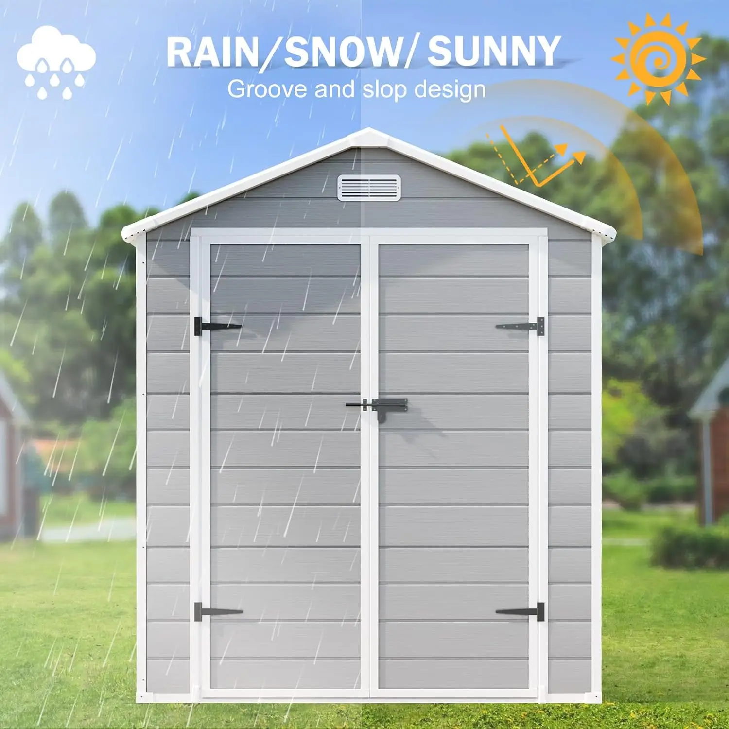 Resin Storage Shed 6x3 FT with Floor, Outdoor Garden Tool House, Light Gray, Customized view 5