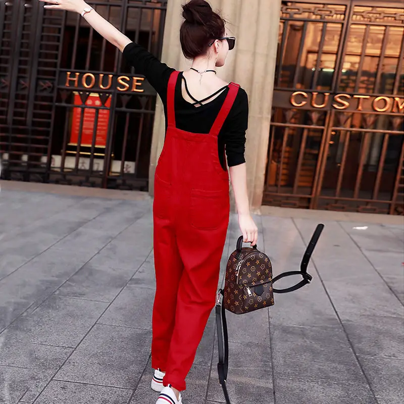 Denim Overalls Jeans Women Jumpsuit Woman Red Jean for Elegant Autumn Jumpsuits X109