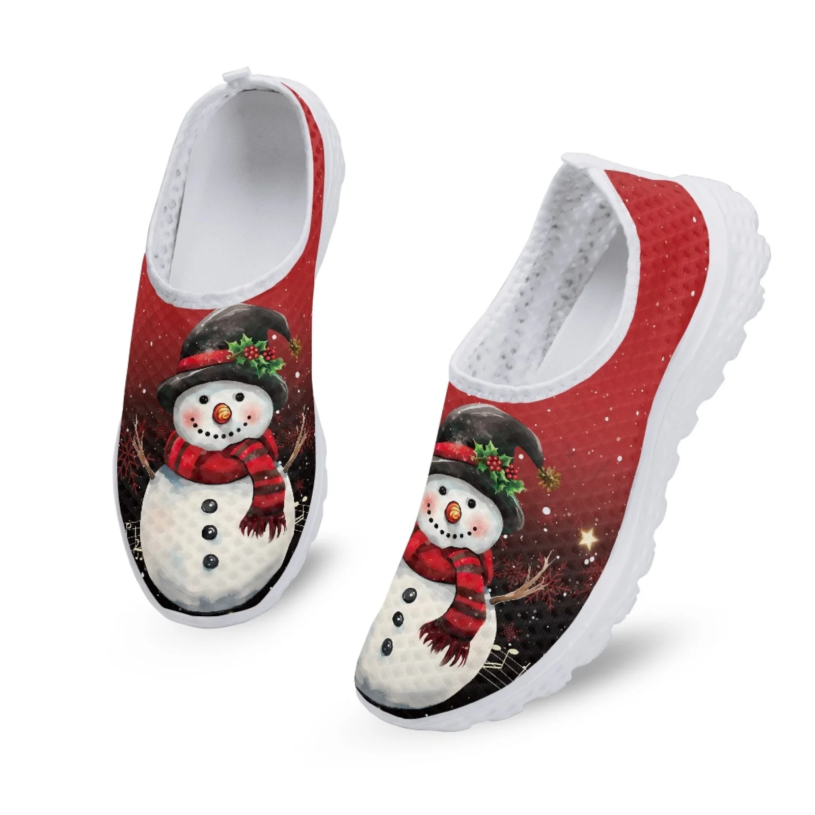 Belidome Cute Snowman Christmas Shoes for Women Summer Mesh Soft Brand Design Slip On Casual Walking Sneakers Zapatos Planos