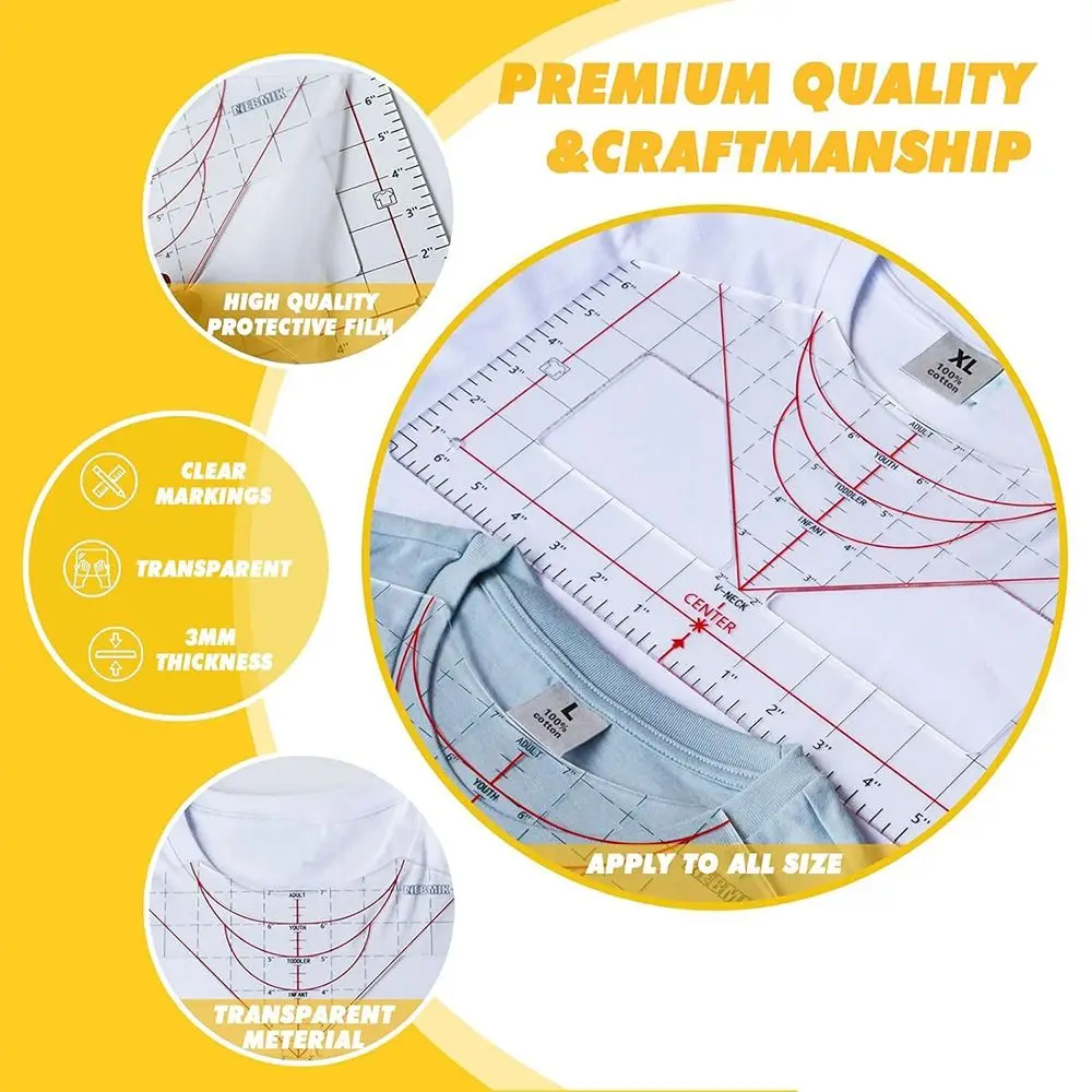 Tshirt Ruler Guide for Vinyl Alignment for Heat Press in HTV Vinyl, All-in-ONE T Shirt Ruler to Center Design and Craft Sewing - view 3