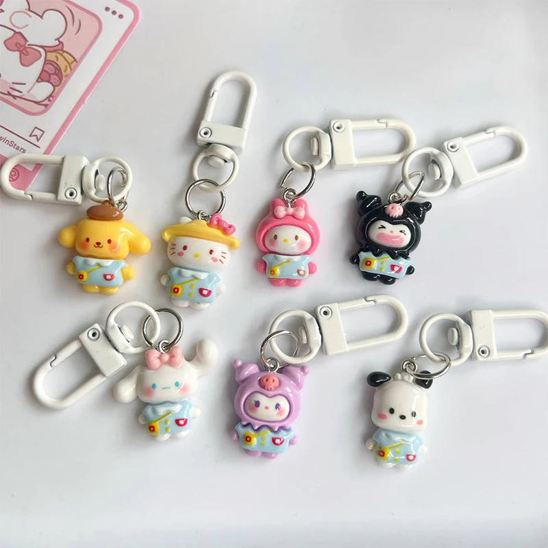 Kawaii Sanrio Kuromi Hello Kitty Cannella Portachiavi per cani Simpatico cartone animato Portachiavi per auto Ciondolo Zaino per la scuola Decorazione Giocattolo per bambini Regalo