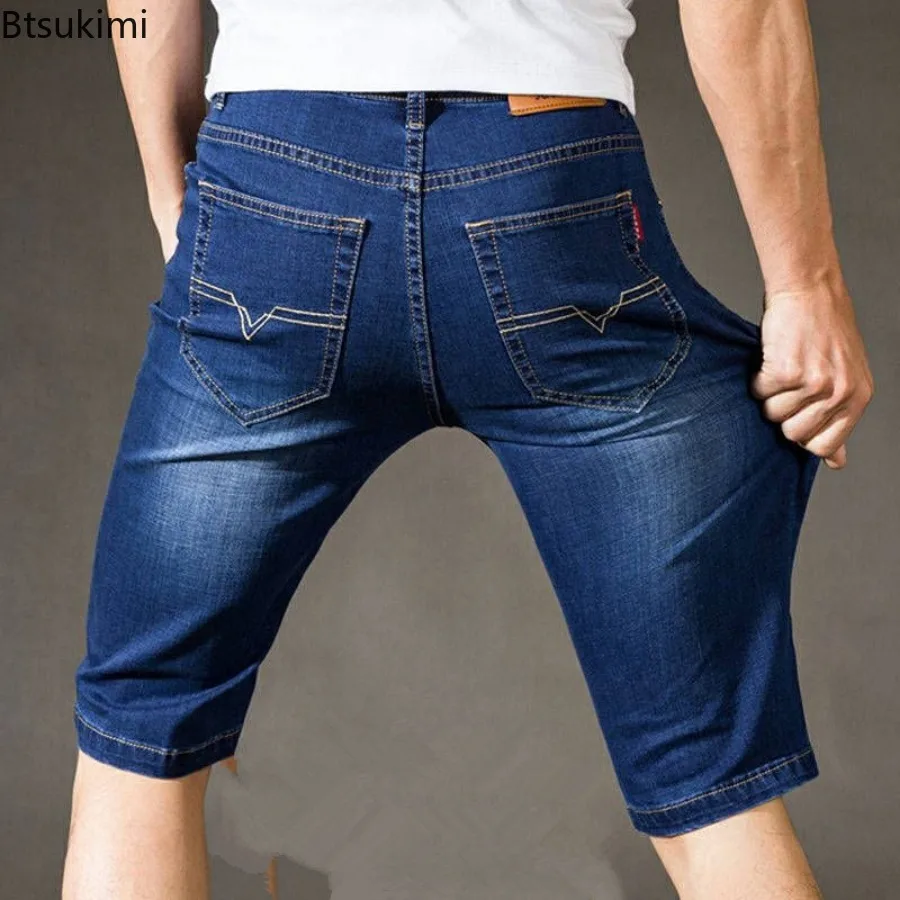 Pantalones cortos de mezclilla finos cómodos para hombre, Pantalones rectos casuales versátiles, pantalones vaqueros cortos sueltos de gran tamaño,