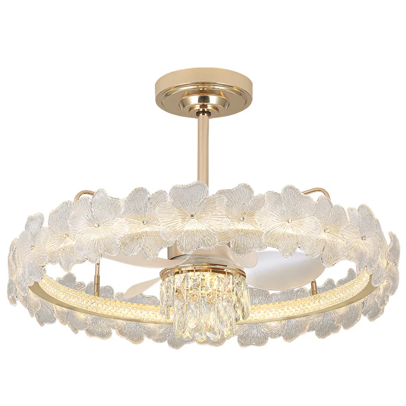 

Crystal dining room fan light, ceiling fan light, modern simple light luxury French bedroom light
