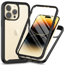 PET Front Screen Protector Shockproof Case For iPhone 11 12 13 14 15 16 Pro Max Xs XR X 8 7 Plus SE 2022 TPU Plastic Back Cover