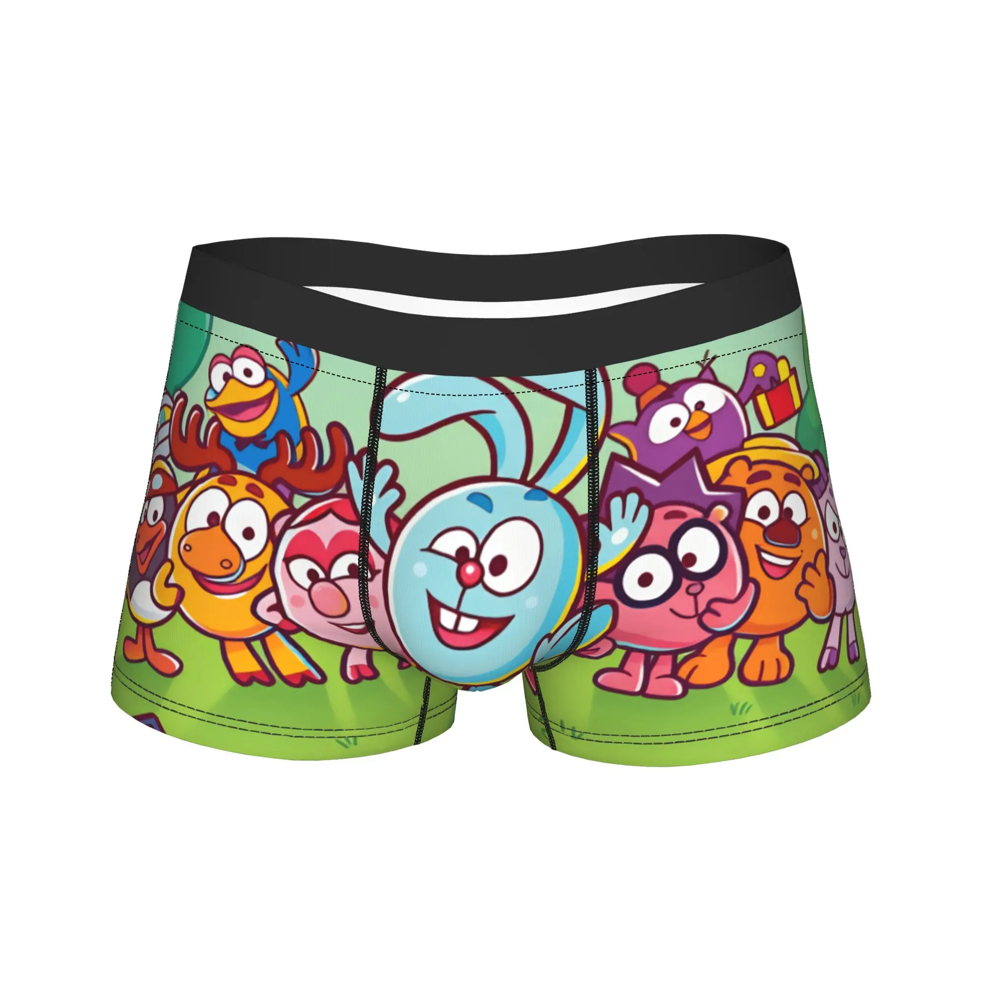 Kikoriki Cartoon Characters Group On Green Meadow Boxershorts  3D Pouch Underwear Hot Sale Custom Boxer Brief Men's Underpants