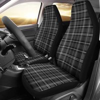 Dark Gray and White Plaid Tartan Seat Car or SUV Seat Covers Set Universal Fit Front Bucket Seats